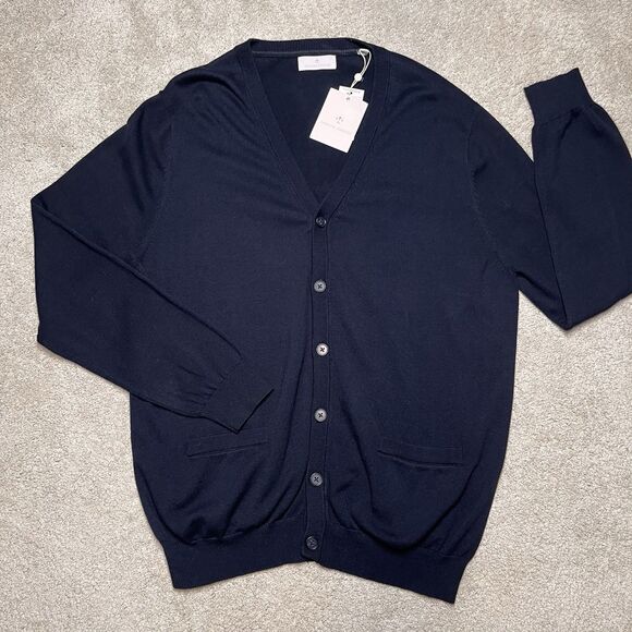 NWT Toscano Firenze Blue Cardigan Sweater Mens Large 100% Cotton Grandpa Preppy - Picture 1 of 8